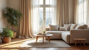 L’art d’associer un store textile avec des rideaux et voilages