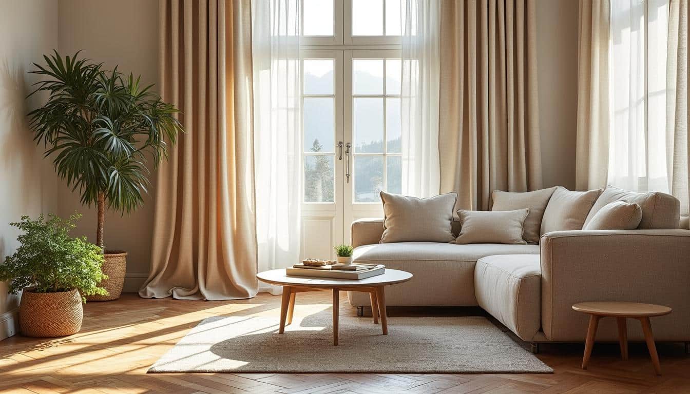 L’art d’associer un store textile avec des rideaux et voilages