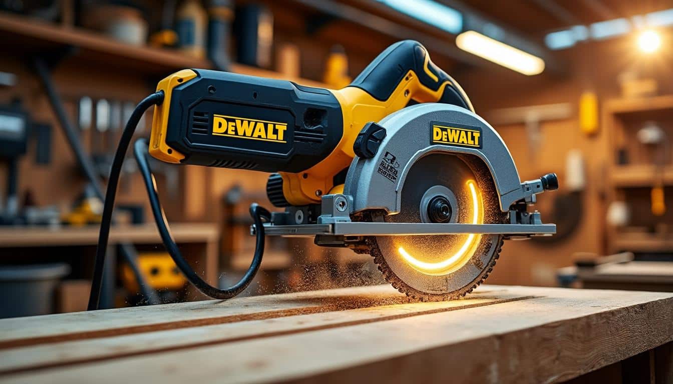 Illustration: Quel est le détail des caractéristiques techniques de la scie circulaire plongeante DeWALT ?